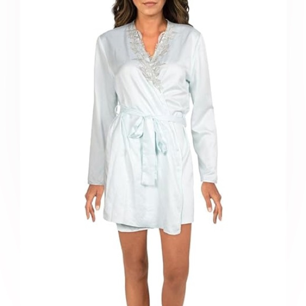 Flora By Flora Nikrooz Stella Satin Lace Trim Wrap Robe